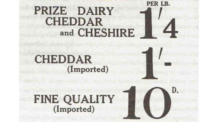 Cost of cheddar in 1950s